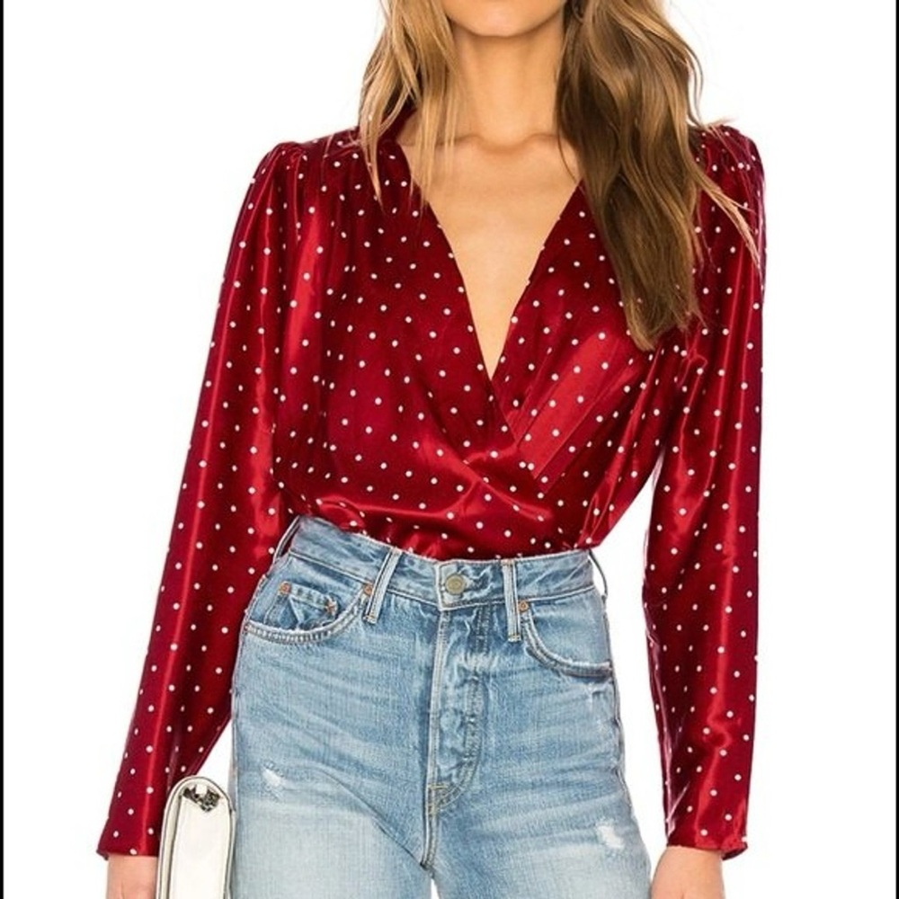 L'Academie Revolve The Victoire Bodysuit Ruby Dot Red Polka Dot XXS